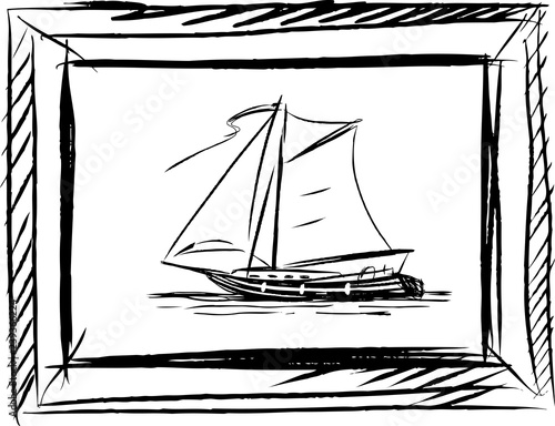 Vector sketch of a sailing boat in a frame