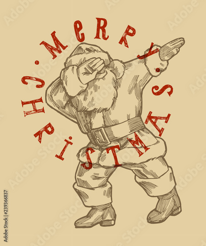 Santa Claus dabbing vintage etching style vector illustration