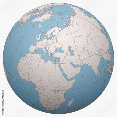 Northern Cyprus on the globe. Earth hemisphere centered at the location of the Turkish Republic of Northern Cyprus (TRNC). Northern Cyprus map.