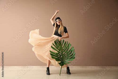 Beautiful woman with green ...