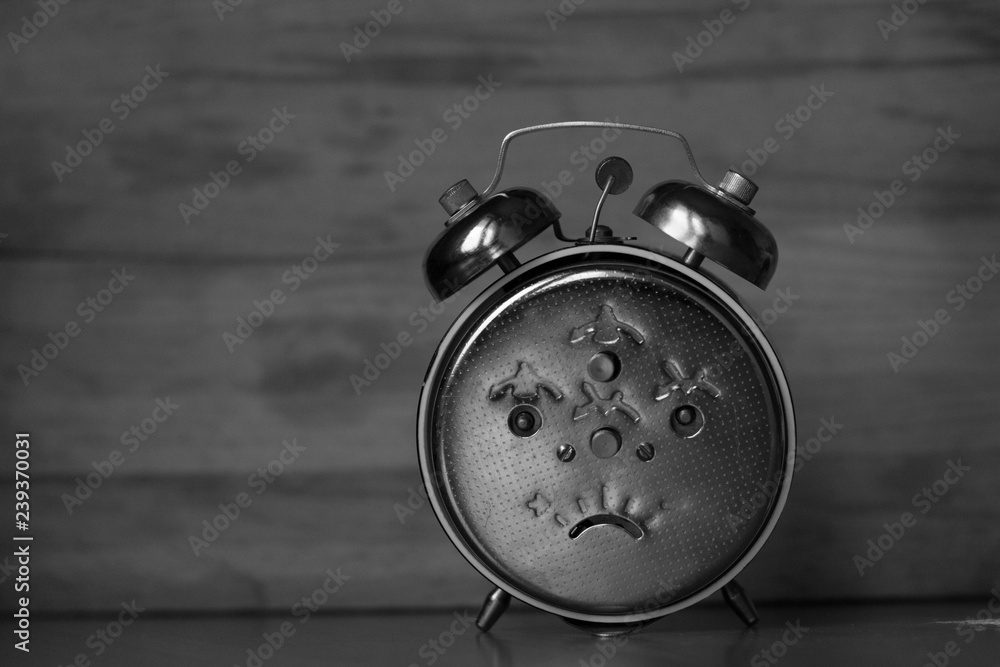 Fototapeta premium old alarm clock time sad white black morning bell retro hour 