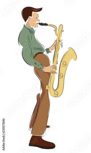 Man with Saxophone. Vector Portrait of a Jazz Player
