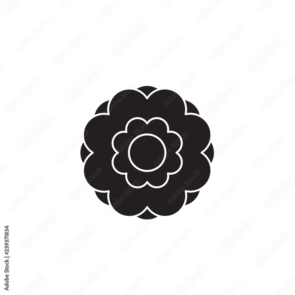 Peony flower black vector concept icon. Peony flower flat illustration