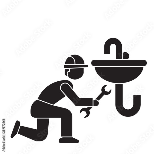 Plumbing maintenance black vector concept icon. Plumbing maintenance flat illustration, sign, symbol