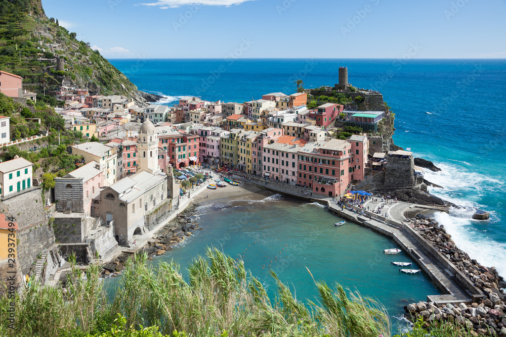 Vernazza an der ligurischen Küste in Italien. Ort an der Cinque Terre in der Provinz La Spezia.