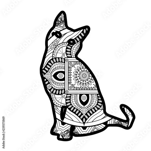 Vector illustration of a mandala cat for coloring book antistress