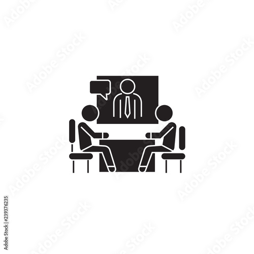 Teleconference black vector concept icon. Teleconference flat illustration, sign, symbol