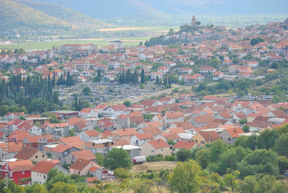 View of Trebinje town in Bosnia. Part of town with cemetery.