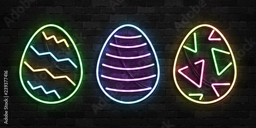 Vector set of realistic isolated neon sign of Easter egg logo for template decoration and layout covering on the wall background. Concept of Happy Easter celebration.