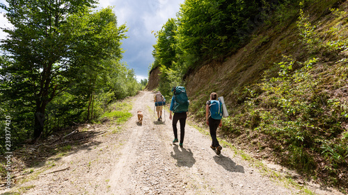 Group of friends hiking through Buila Vanturarita National Park in Romania