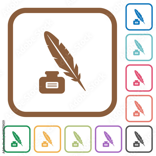 Feather and ink bottle with label simple icons