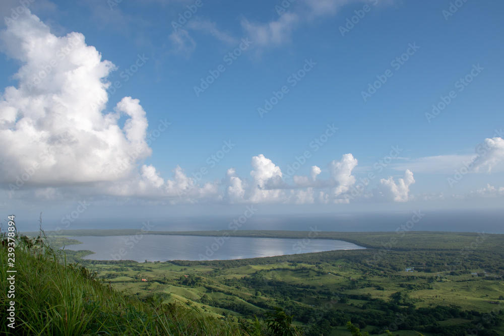 landscape lake field under cloudy sky landscape lake field under cloudy sky