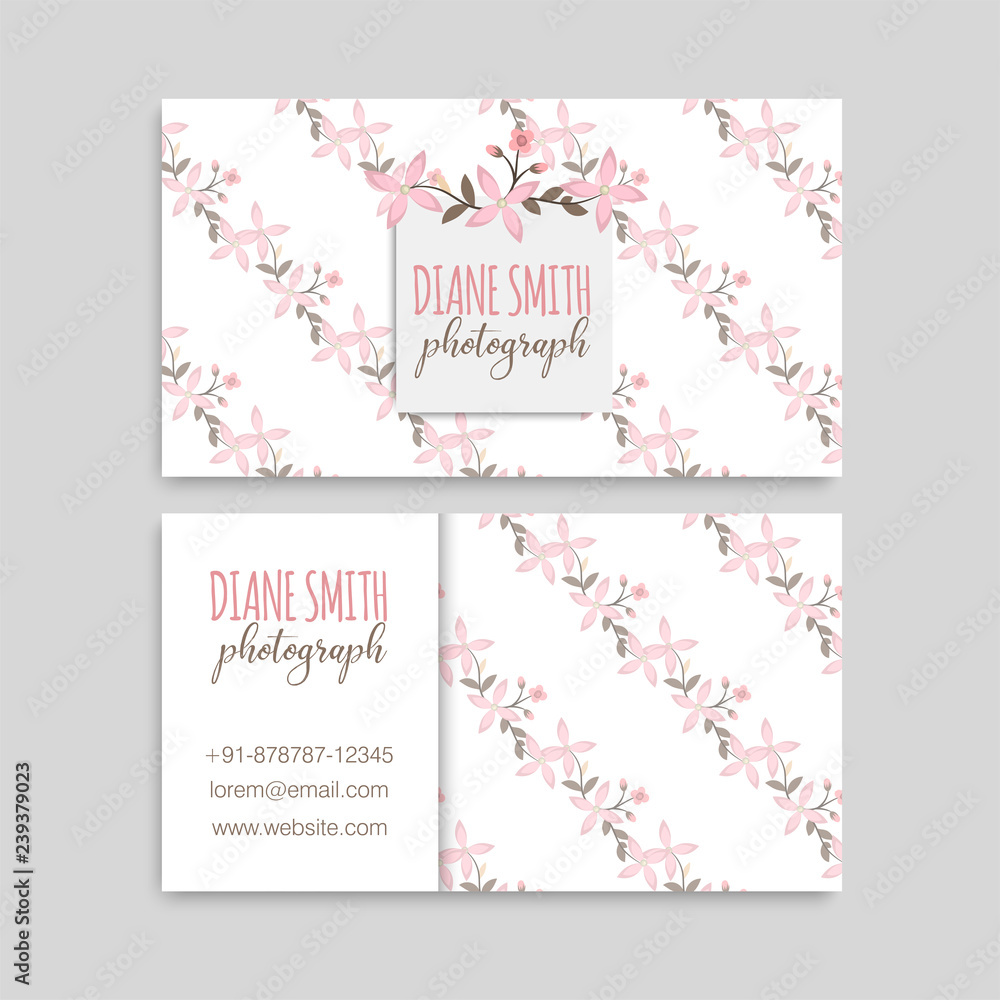 Business card with beautiful flowers. Template