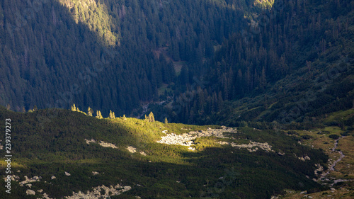 Aerial view of the beautiful Buila Vanturarita national park in Romania photo