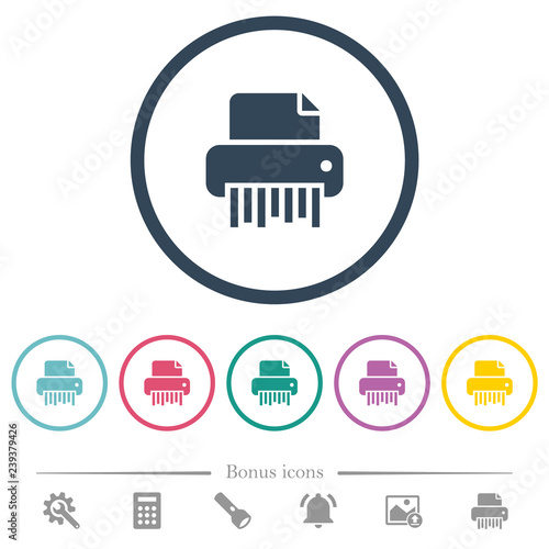 Office shredder flat color icons in round outlines