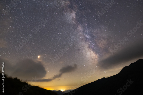 Milky Way rising on top of a ridge in Fagaras mountains, Romania