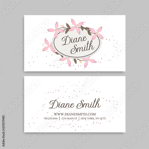 Business card with beautiful flowers. Template