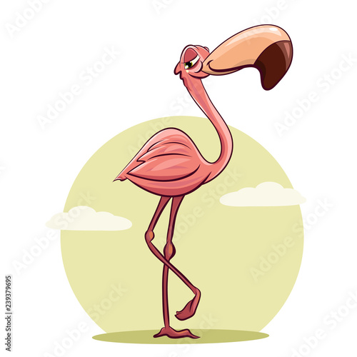 Cute drawing flamingo. Cartoon Vector Illustration.
