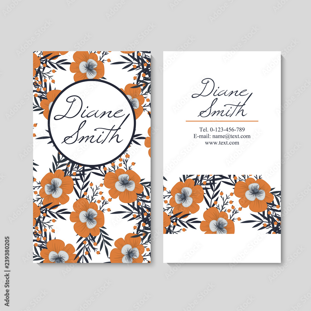 Naklejka premium Business card with beautiful flowers. Template