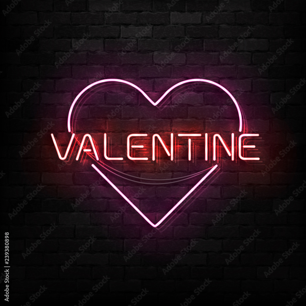 Vector realistic isolated neon sign of Happy Valentines Day logo with heart shape for template decoration and covering on the wall background.