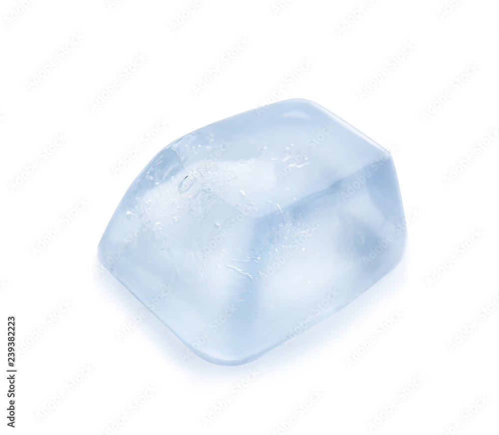 One crystal ice cube on white background One crystal ice cube on white background
