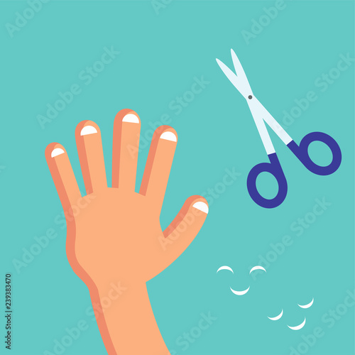 Smiling Cute Cutting nails to a child, Habituate kid card or poster.