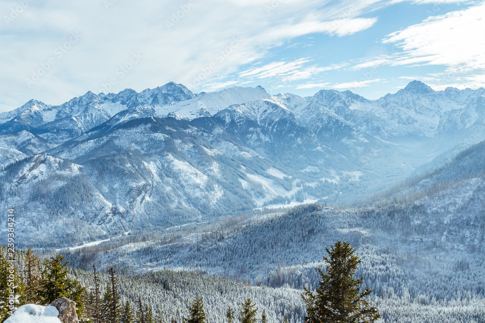 Beautiful panorama of the snow covered mountain range