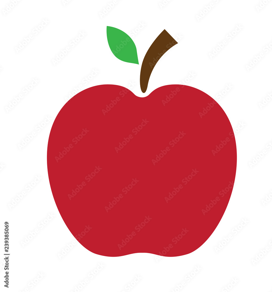 Fototapeta premium Red flat apple with a leaf icon vector illustration design isolated on white 