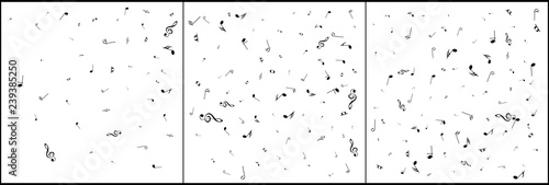 Music notes. Mensural musical notation. Black notes symbols. Note value. Music staff.