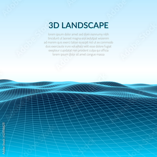 3d illustration. Abstract landscape on a white background. Cyberspace grid.