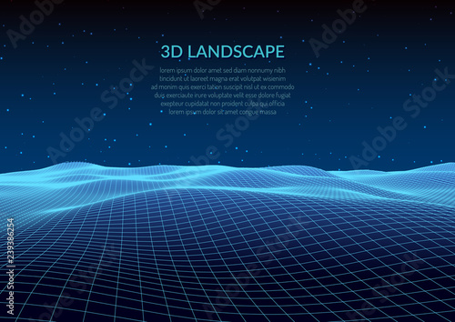 3d illustration. Abstract landscape on a white background. Cyberspace grid.