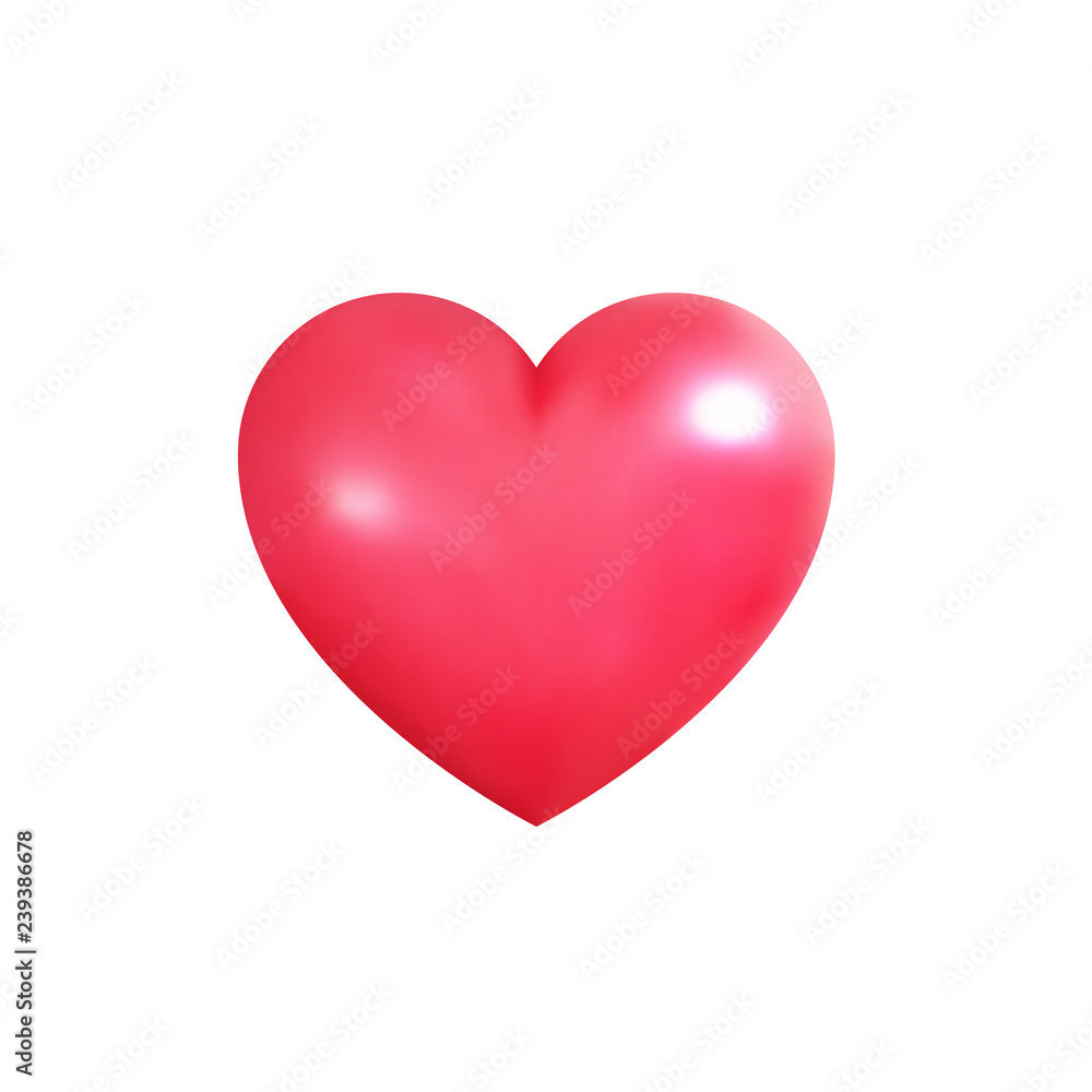 Valentine's Day heart. Realistic 3d heart for Valentine's Day. Shiny pink heart.