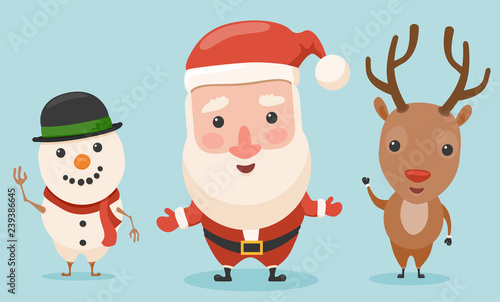 Cartoon Santa with Snowman and reindeer. To see the other vector Christmas character illustrations , please check Christmas collection. © Vaytpark