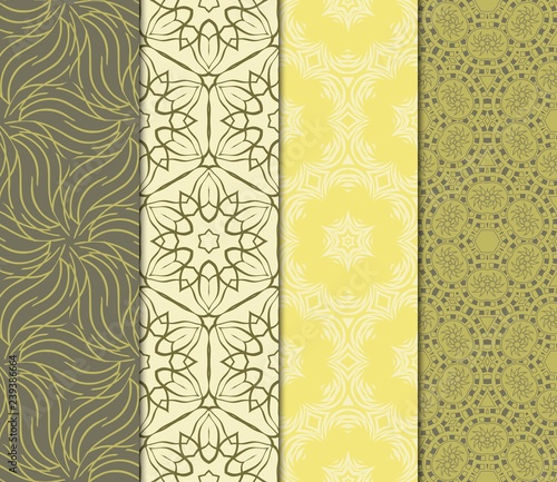 Vertical Seamless Patterns Set, Abstract Floral Geometric Texture. Ornament For Interior Design, Greeting Cards, Birthday Or Wedding Invitations, Paper Print. Ethnic. © Bonya Sharp Claw