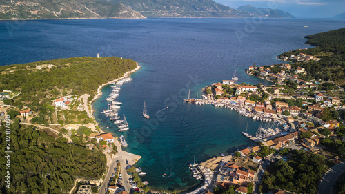 Aerial view of Fiskardo port, Kefalonia, Greece photo