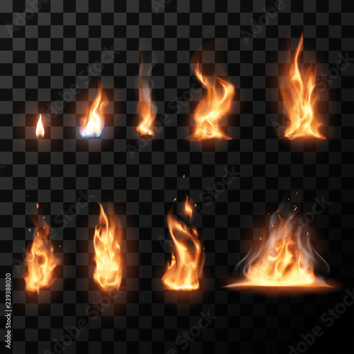 Valokuva Realistic flame set