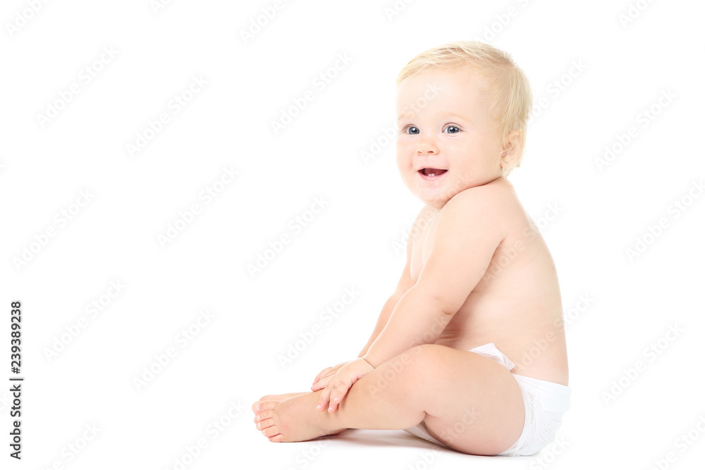 Baby girl sitting on white background Baby girl sitting on white background