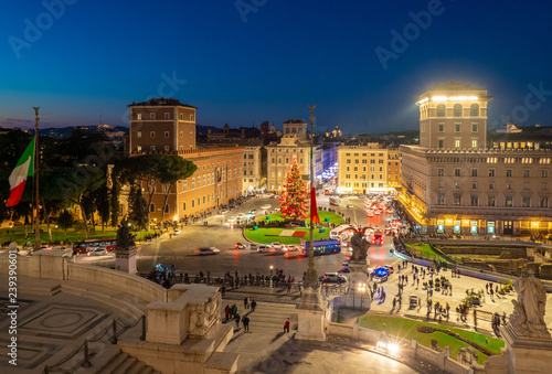 Photography Rome (Italy) - Piazza Venezia square in blue hour during the Christmas holidays,