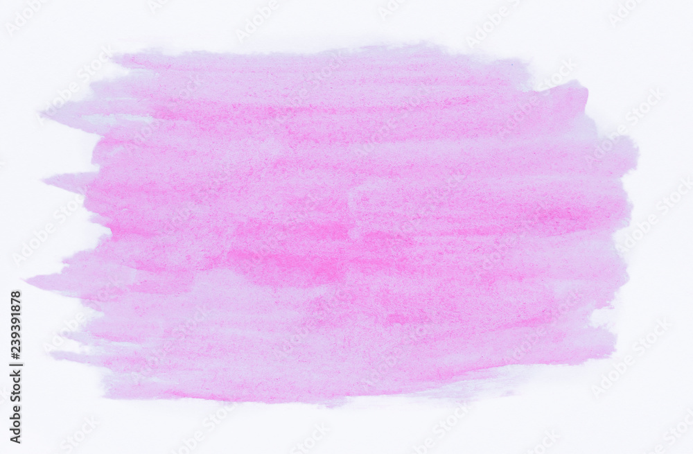 Abstract hand painted pink colored watercolor background with watercolour stains and paper texture on white background.