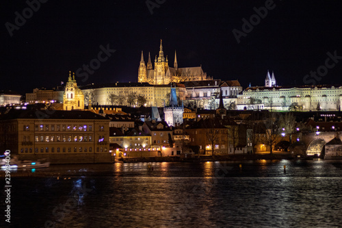 Prague, Czech Republic, Europe,Night panorama overlooking the historic buildings of Prague Castle, Charles Bridge and the Vltava River © 2199_de
