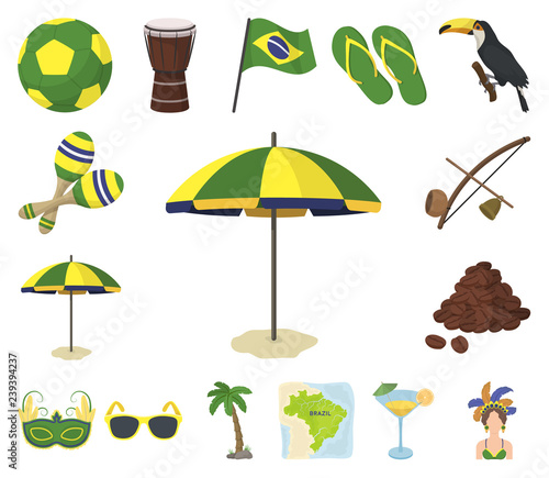 Country Brazil cartoon icons in set collection for design. Travel and attractions Brazil vector symbol stock web illustration.