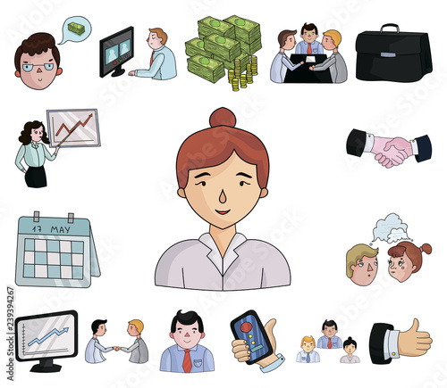 Business Conference And Negotiations cartoon icons in set collection for design.Business and training vector symbol stock web illustration.