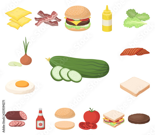 Burger and ingredients cartoon icons in set collection for design. Burger cooking vector symbol stock web illustration.
