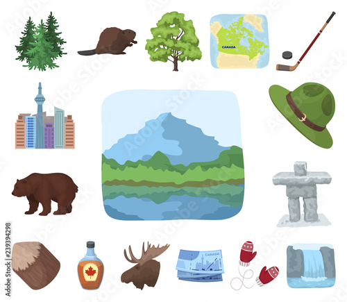 Country Canada cartoon icons in set collection for design. Canada and landmark vector symbol stock web illustration.