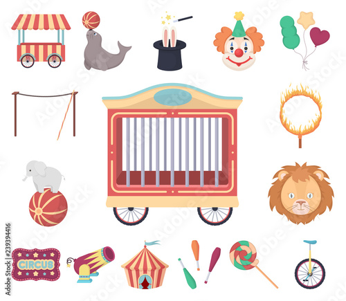 Circus and attributes cartoon icons in set collection for design. Circus Art vector symbol stock web illustration.