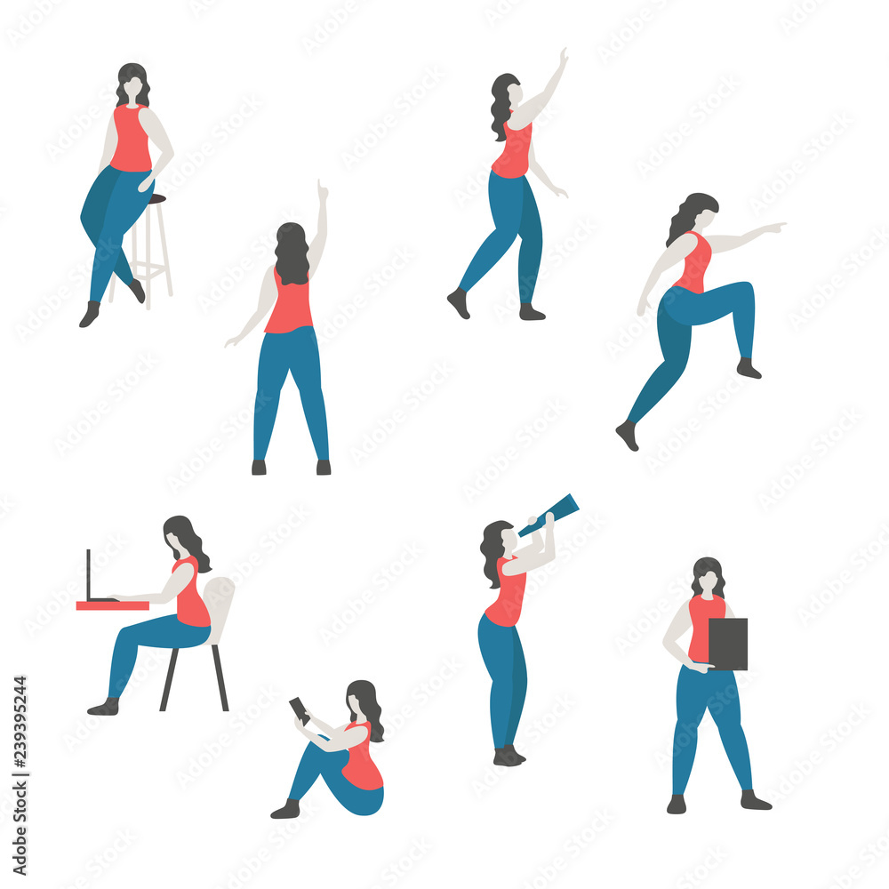 Set of a woman in different poses. Set of a woman in different poses.