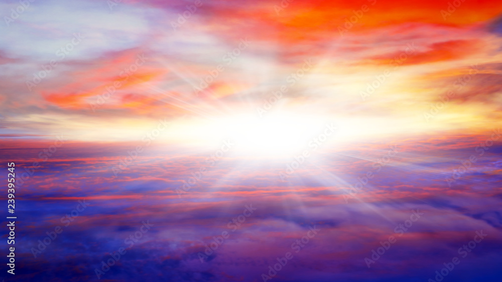 Abstract big explosion . Light from sky . Religion background . beautiful cloud . background sky at sunset and dawn .