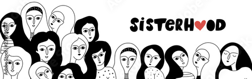 Black and white illustration with women faces.