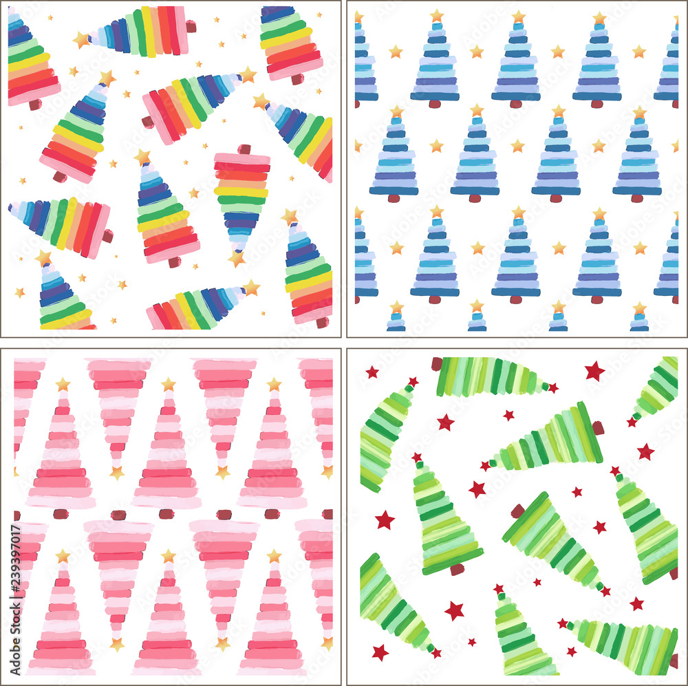 Obraz premium Watercolor Christmas tree patterns