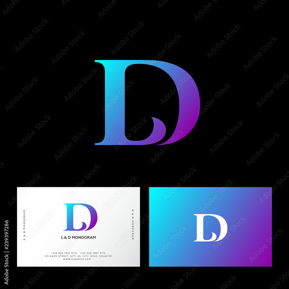L and D letters. L, D monogram consist of violet letters. Web, UI icon. Identity. Business card. - obrazy, fototapety, plakaty 